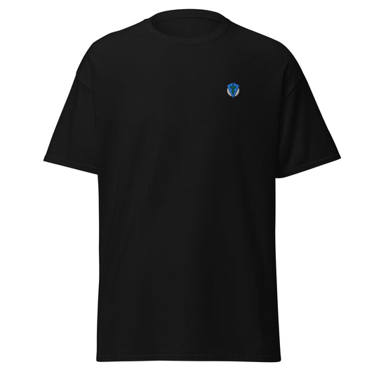 Black twilight golf Fourteefore casual everyday golf streetwear cotton t-shirt with a bold colorful graphic of a mountain, moon and stars at dusk on the back with a small FTF logo embroidered on the left chest