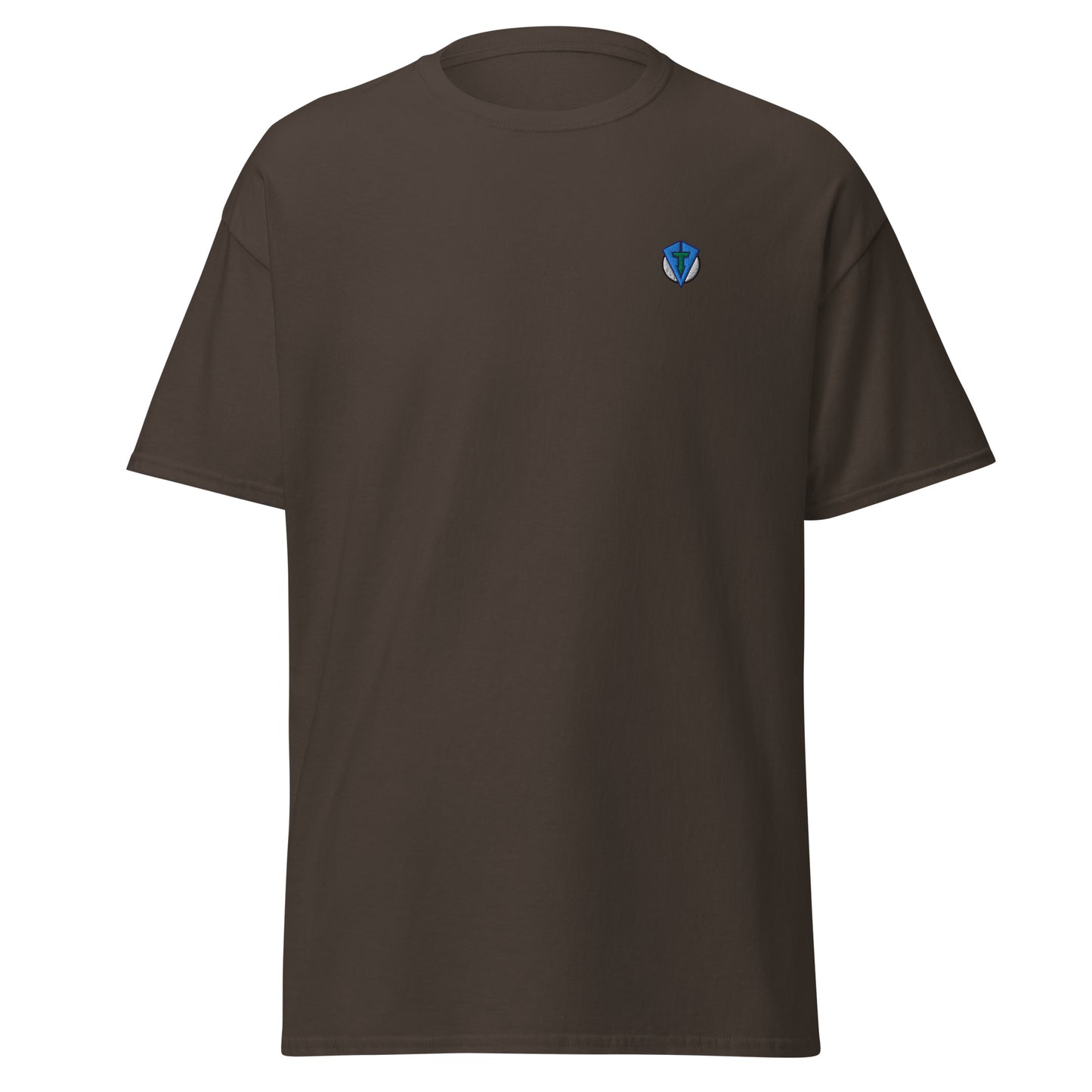 Brown sun up casusal golf streetwear t-shirt with a colorful bold graphic sunrise design on the back, featuring the brand 'FOURTEEFORE'. Small FTF logo embroidered on the left chest