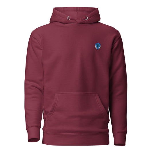 Maroon red sun up fourteefore casual everyday streetwear golf hoodie with a bold colorful graphic golf ball sun rise design on the back with a small FTF logo embroidered on the left chest