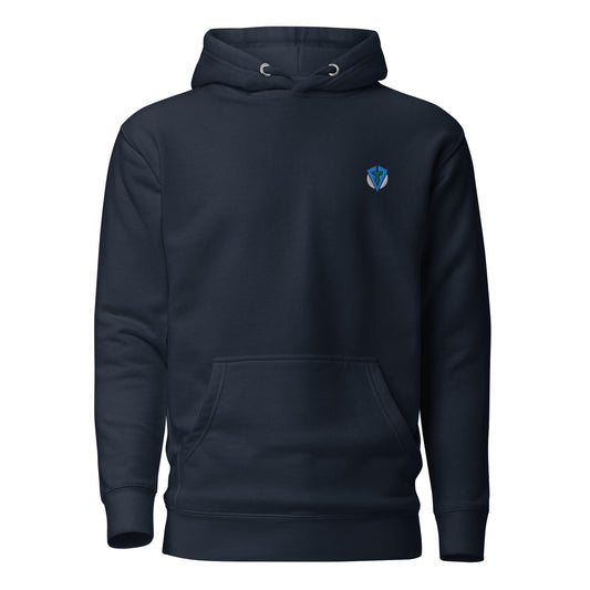 Navy blue sun up fourteefore casual everyday streetwear golf hoodie with a bold colorful graphic golf ball sun rise design on the back with a small FTF logo embroidered on the left chest