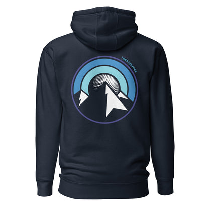 Main image of Navy blue fourteefore casual everyday streetwear golf hoodie with a bold mountain and golf ball moon graphic design on the back with a small FTF logo embroidered on the left chest. Casual everyday golf streetwear by fourteefore