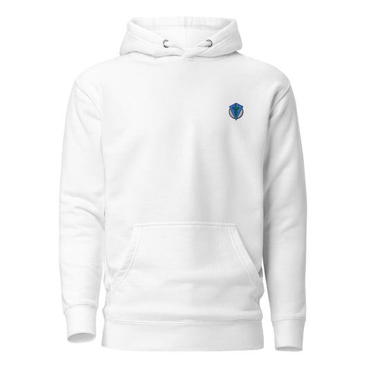White sun up fourteefore casual everyday streetwear golf hoodie with a bold colorful graphic golf ball sun rise design on the back with a small FTF logo embroidered on the left chest. Casual everyday golf streetwear by fourteefore