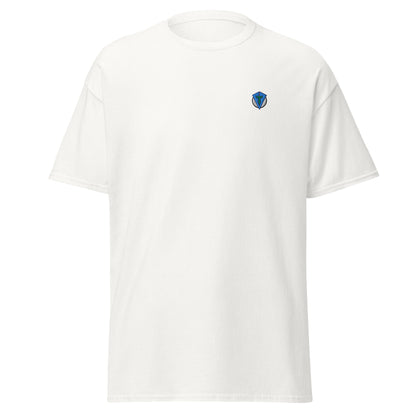 White causual golf streetwear t-shirt with a small Fourteefore logo on the left chest